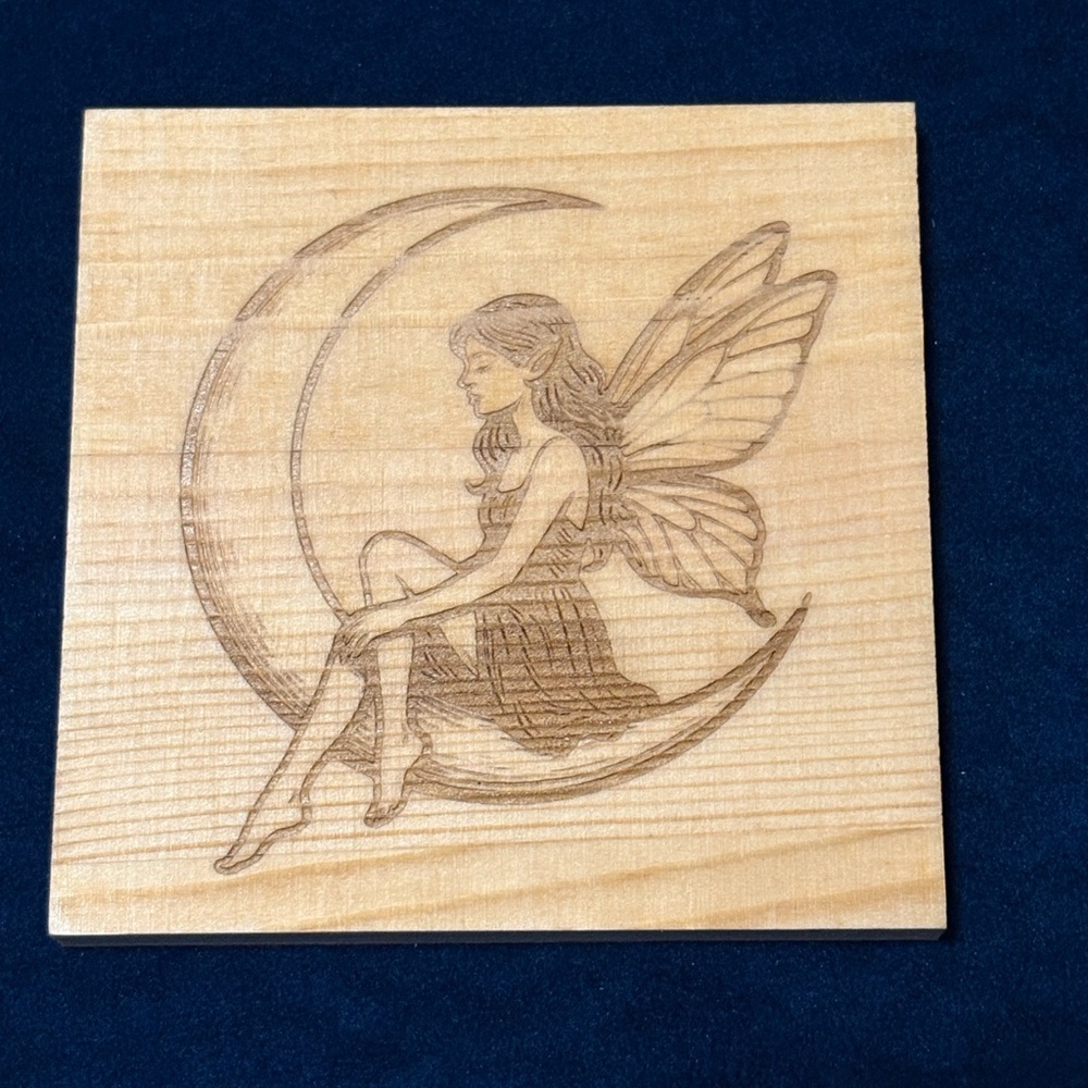 Engraved Fairy Art on wood tile